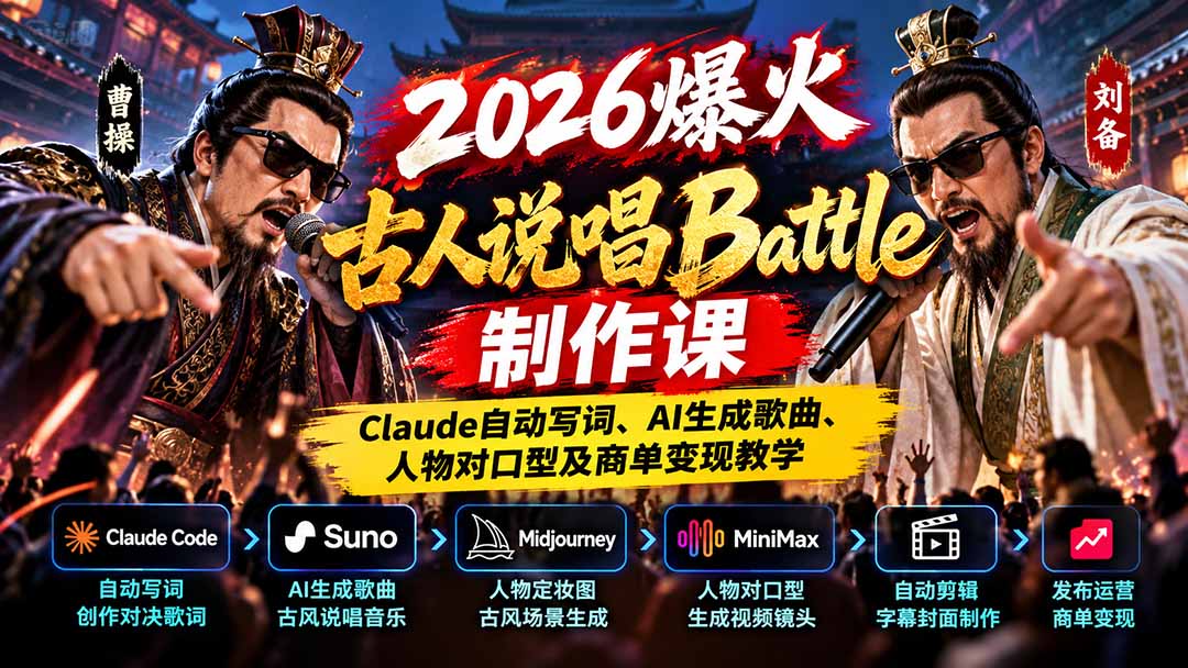 2026爆火古人说唱Battle制作课：Claude自动写词、AI生成歌曲、人物对口型及商单变现教学-1.jpeg