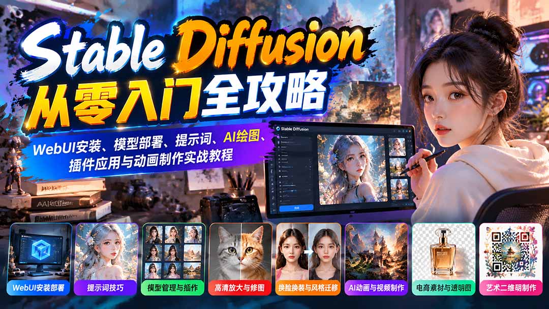 Stable Diffusion从零入门全攻略：WebUI安装、模型部署、提示词、AI绘图、插件应用与动画制作实战教程-1.jpeg