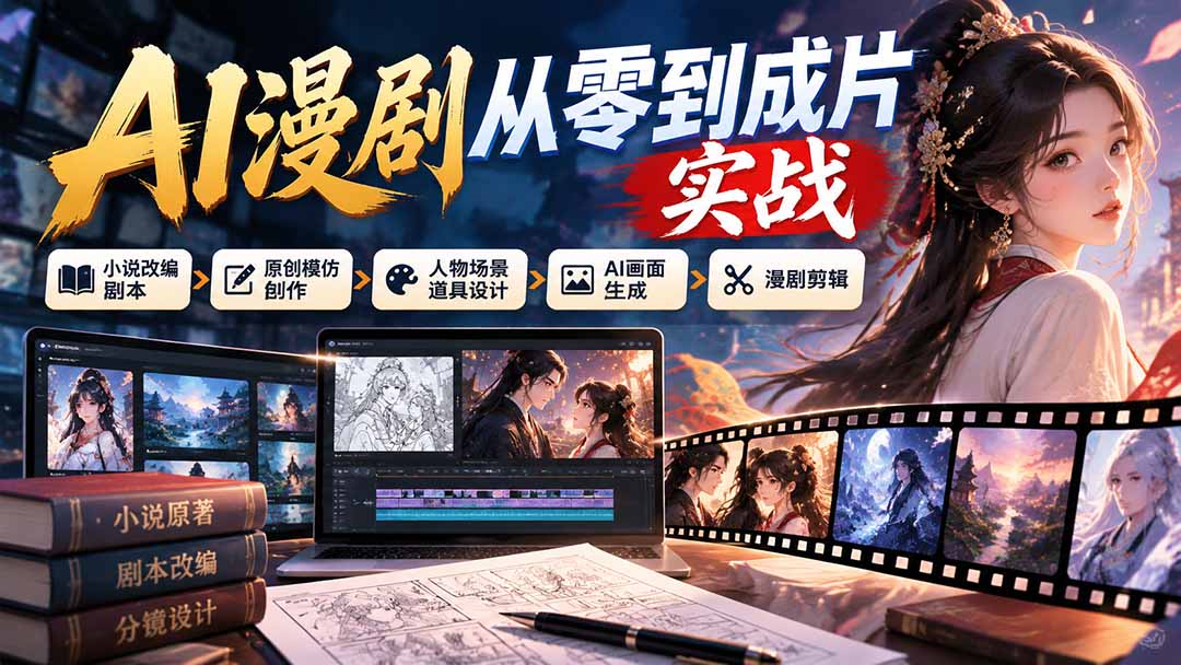 AI漫剧从零到成片实战：小说改编剧本、原创模仿创作、人物场景道具设计、AI画面生成与漫剧剪辑-1.jpeg