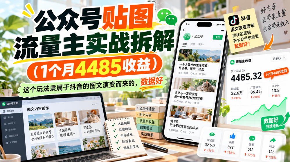 公众号贴图流量主实战拆解(1个月4485收益)，这个玩法隶属于抖音的图文演变而来的，数据好-1.jpeg