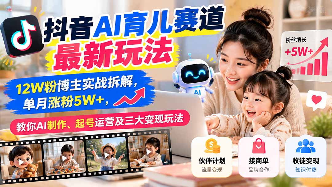 抖音AI育儿赛道最新玩法：12W粉博主实战拆解，单月涨粉5W+，教你AI制作、起号运营及三大变现玩法-1.jpeg