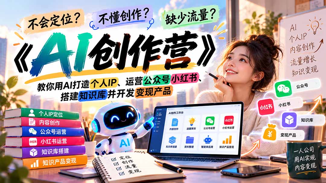 不会定位、不懂创作、缺少流量？《AI创作营》教你用AI打造个人IP、运营公众号小红书、搭建知识库并开发变现产品-1.jpeg