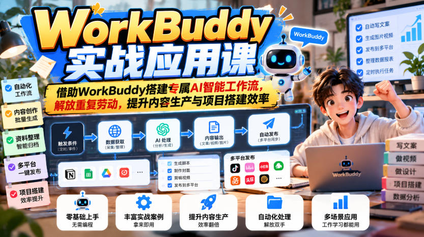WorkBuddy实战应用课，借助WorkBuddy搭建专属AI智能工作流，解放重复劳动，提升内容生产与项目搭建效率-1.jpeg