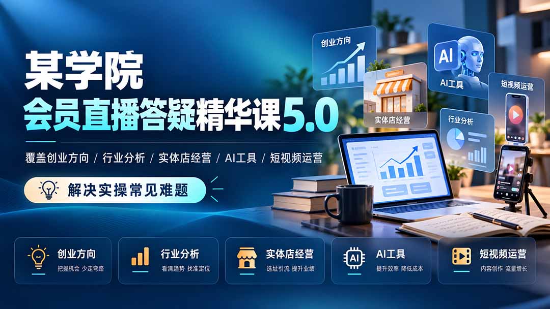 某学院会员直播答疑精华课5.0：覆盖创业方向、行业分析、实体店经营、AI工具和短视频运营，解决实操常见难题！-1.jpeg