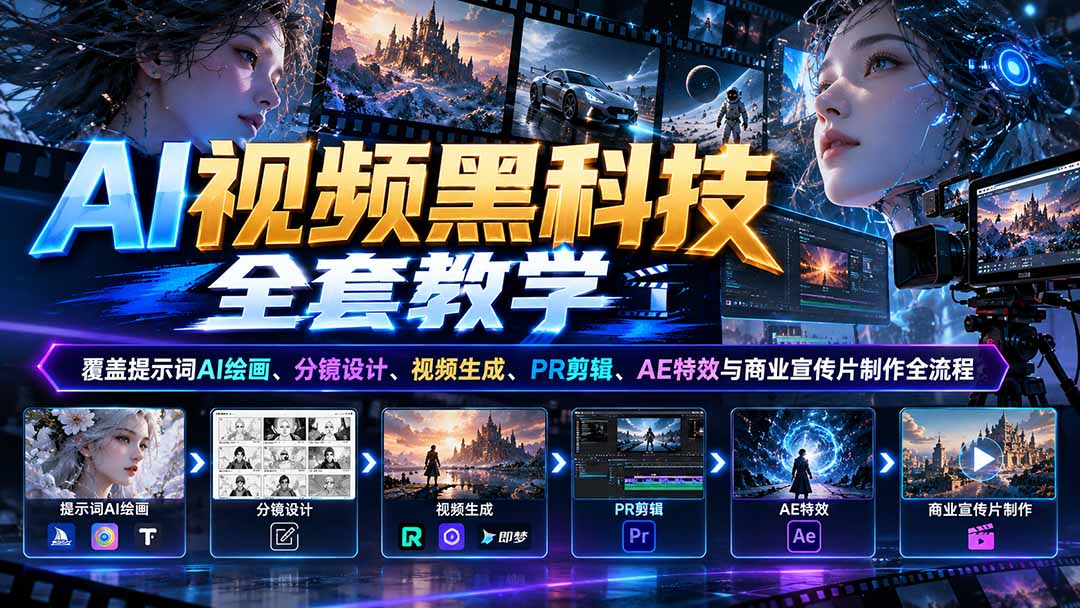 AI视频黑科技全套教学：覆盖提示词AI绘画、分镜设计、视频生成、PR剪辑、AE特效与商业宣传片制作全流程-1.jpeg
