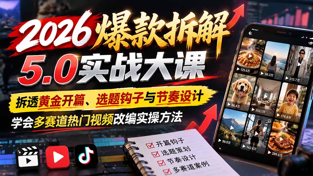 2026爆款拆解5.0实战大课：拆透黄金开篇、选题钩子与节奏设计，学会多赛道热门视频改编实操方法-1.jpeg