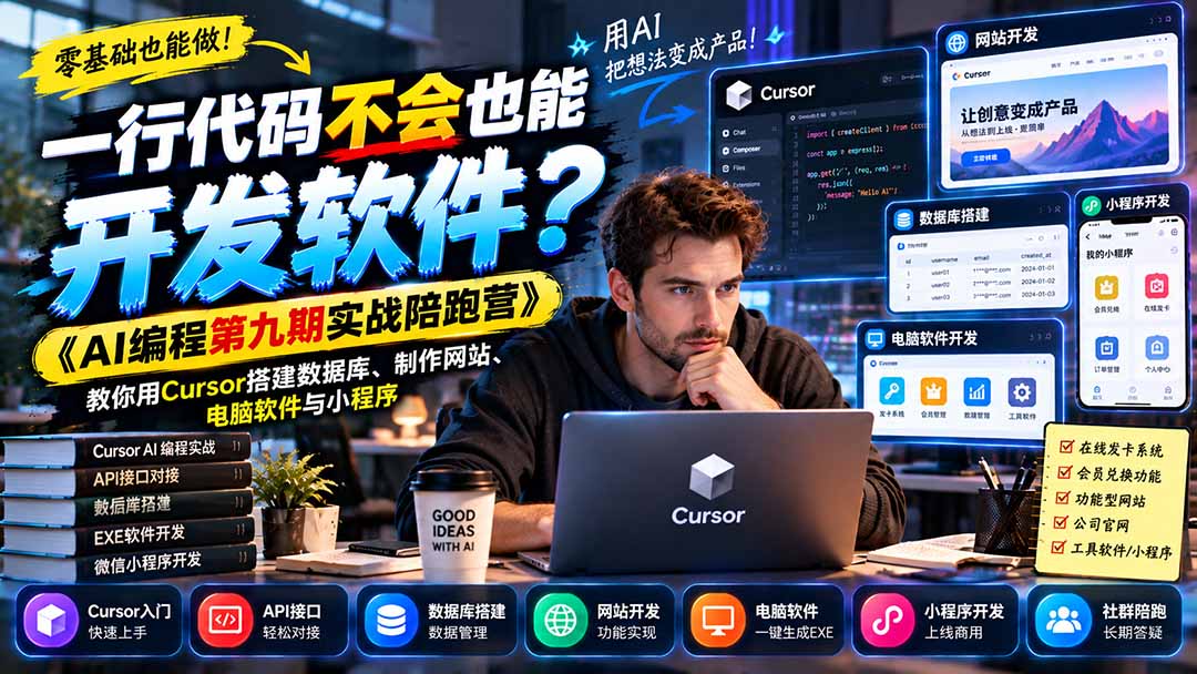 一行代码不会也能开发软件？《AI编程第九期实战陪跑营》教你用Cursor搭建数据库、制作网站、电脑软件与小程序-1.jpeg
