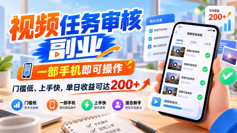 视频任务审核副业，一部手机即可操作，门槛低、上手快，单日收益可达200+【揭秘】-1.jpeg