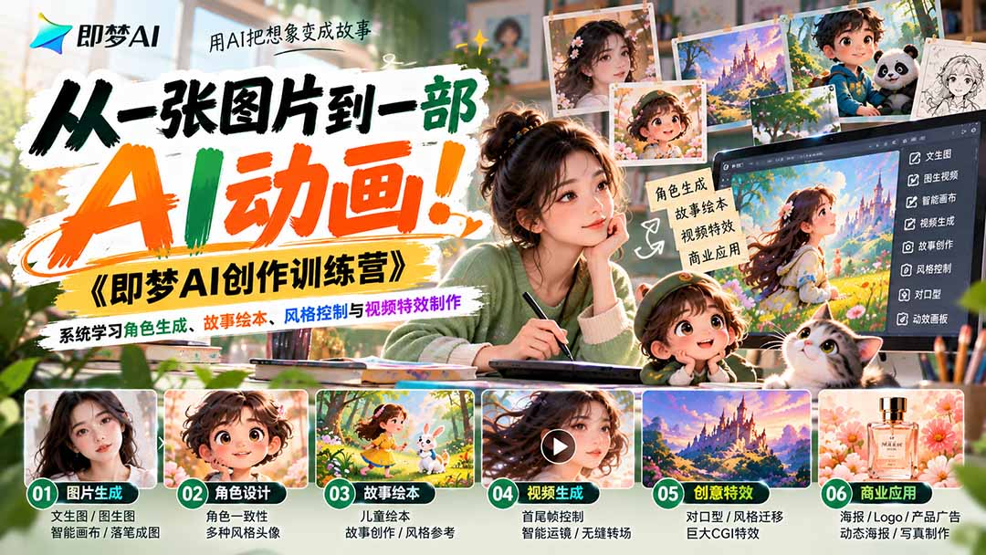 【无水印】从一张图片到一部AI动画！《即梦AI创作训练营》系统学习角色生成、故事绘本、风格控制与视频特效制作-1.jpeg