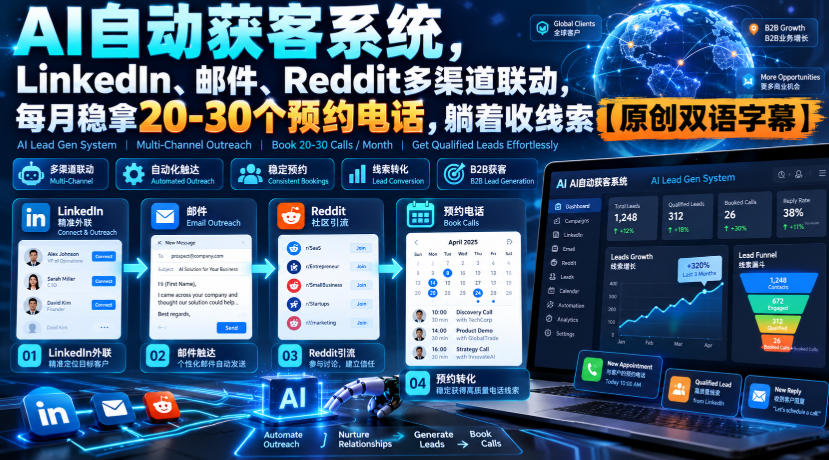 【无水印】AI自动获客系统，LinkedIn、邮件、Reddit多渠道联动，每月稳拿20-30个预约电话，躺着收线索【原创双语字幕】-1.jpeg