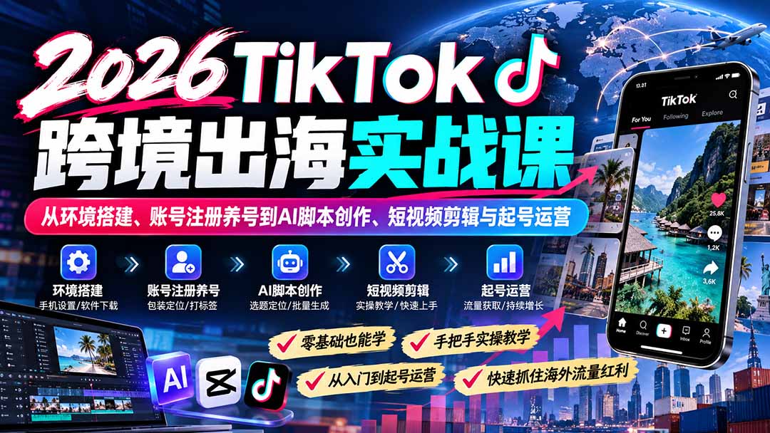 2026TikTok跨境出海实战课：从环境搭建、账号注册养号到AI脚本创作、短视频剪辑与起号运营-1.jpeg