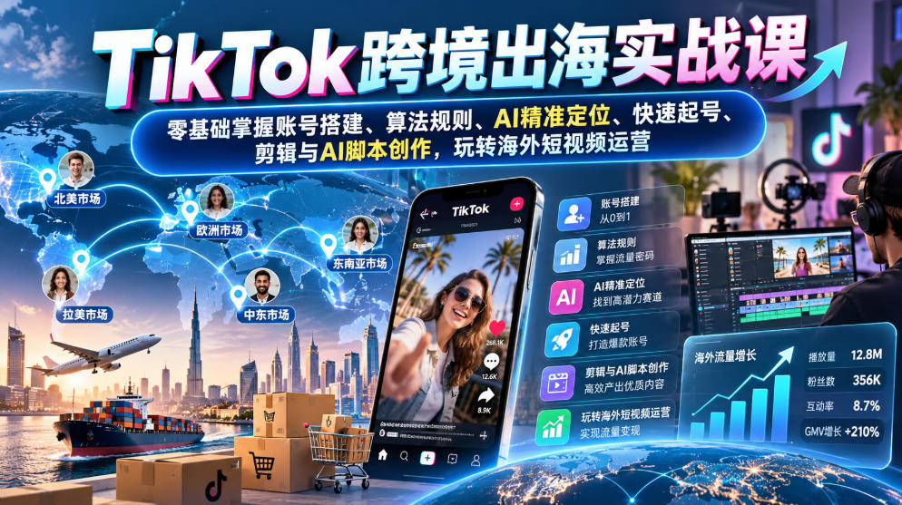 TikTok跨境出海实战课：零基础掌握账号搭建、算法规则、AI精准定位、快速起号、剪辑与AI脚本创作，玩转海外短视频运营-1.jpeg