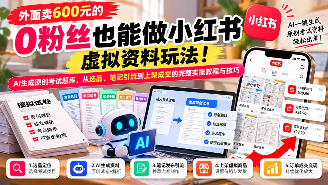 外面卖600元的 零粉丝也能做小红书虚拟资料玩法！AI生成原创考试题库，从选品、笔记引流到上架成交的完整实操教程-1.jpeg