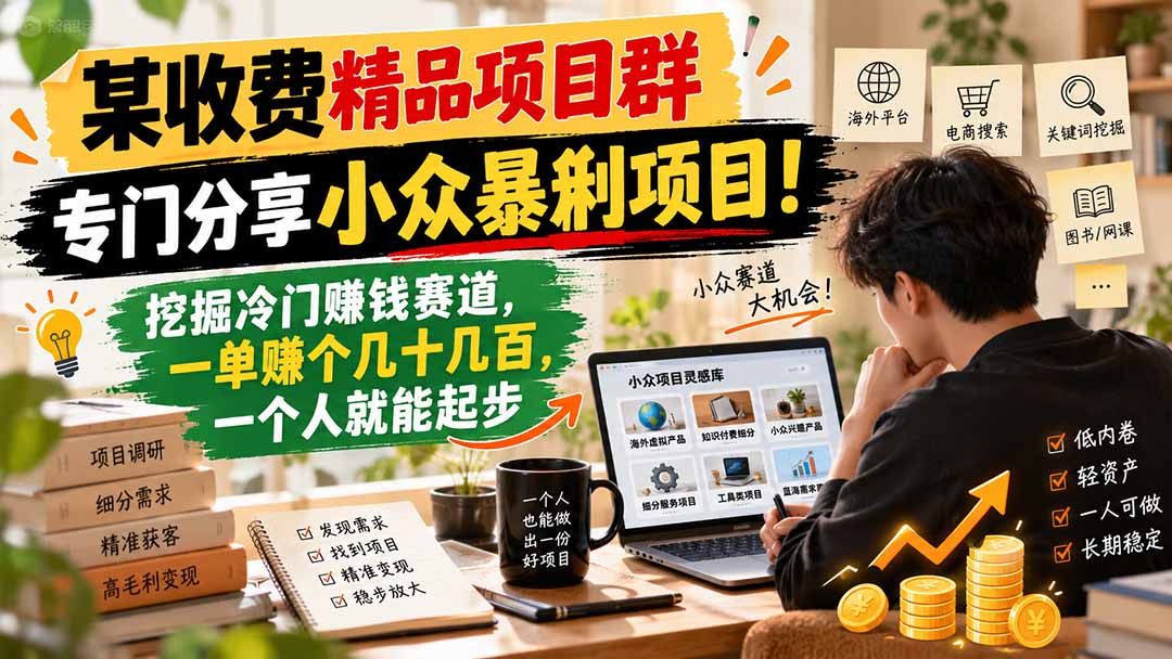 某收费精品项目群，专门分享小众暴俐项目！挖掘冷门赚钱赛道，一单赚个几十几百，一个人就能起步-1.jpeg