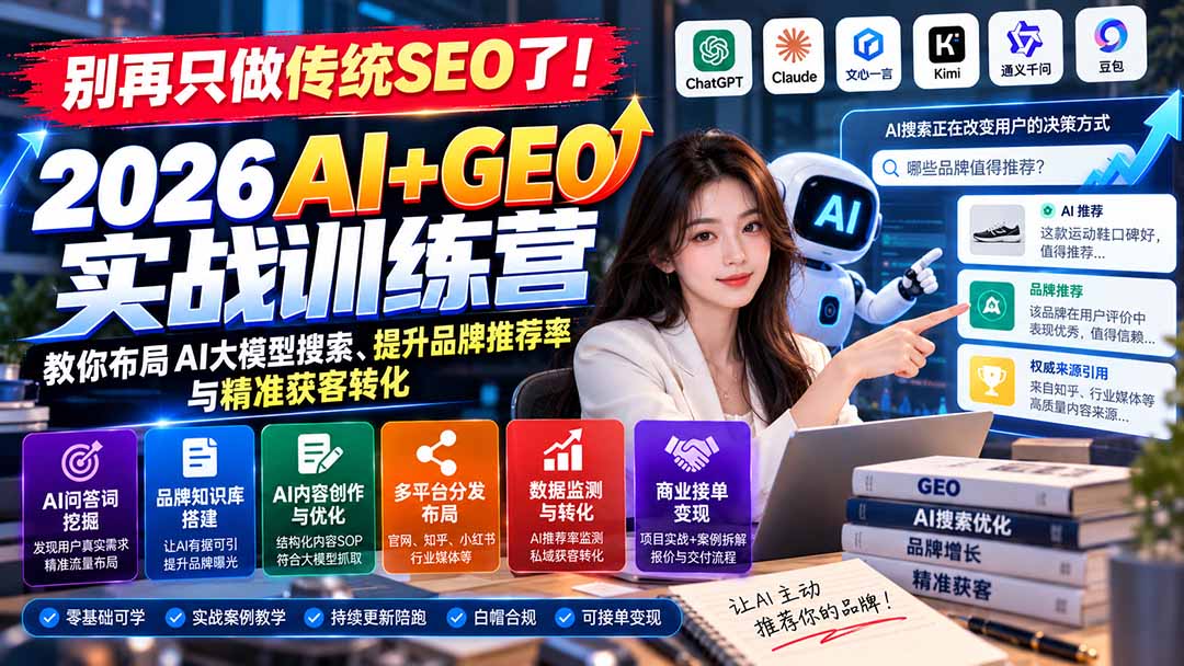 别再只做传统SEO了！《2026AI+GEO实战训练营》教你布局AI大模型搜索、提升品牌推荐率与精准获客转化-1.jpeg