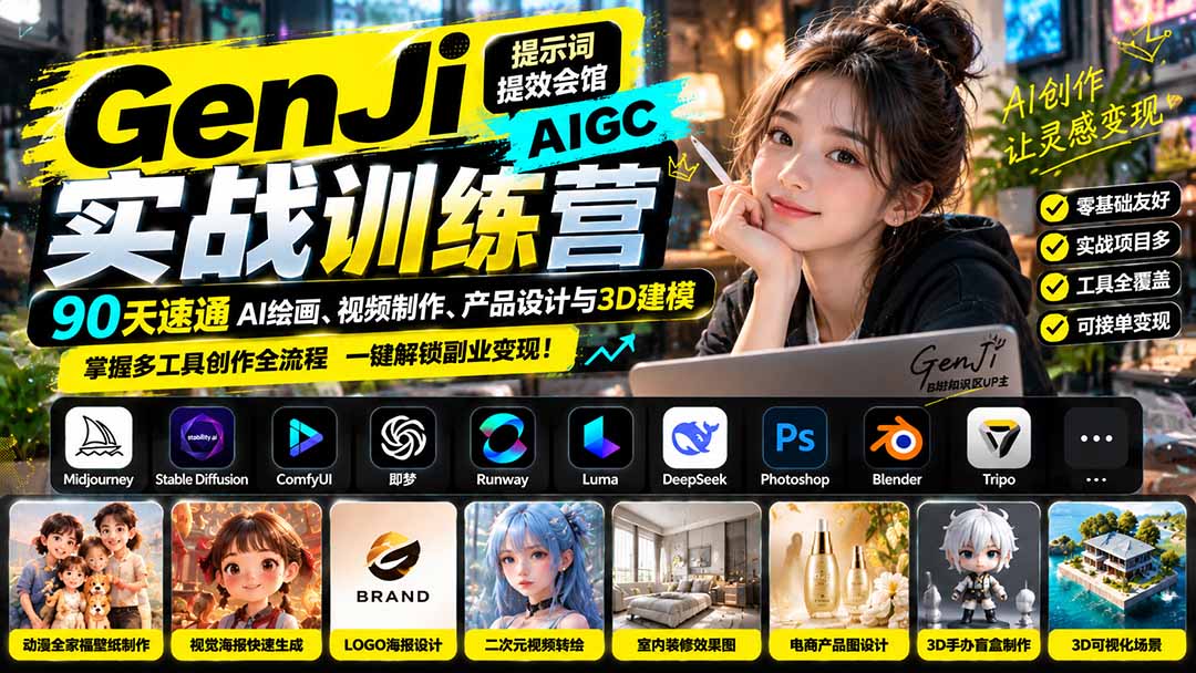 GenJi AIGC实战训练营：90天速通AI绘画、视频制作、产品设计与3D建模，掌握多工具创作全流程-1.jpeg