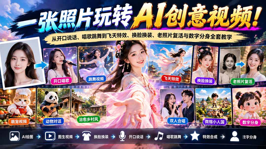 一张照片玩转AI创意视频！从开口说话、唱歌跳舞到飞天特效、换脸换装、老照片复活与数字分身全套教学-1.jpeg