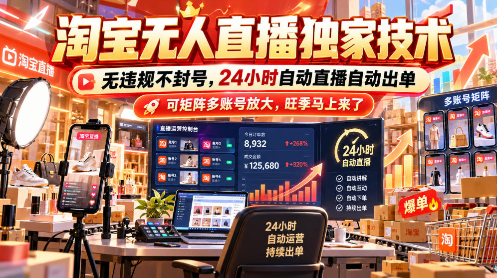 淘宝无人直播独家技术，无违规不封号，24小时自动直播自动出单，可矩阵多账号放大，旺季马上来了【揭秘】-1.jpeg