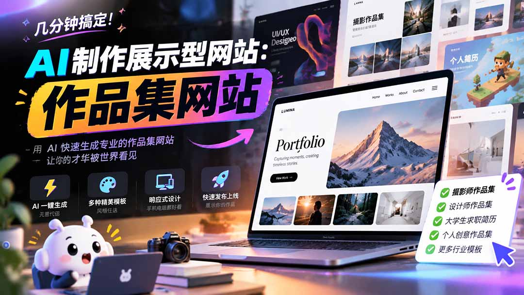 几分钟搞定，AI制作展示型网站制作：作品集网站，用AI快速生成专业的作品集网站，接单变现！-1.jpeg