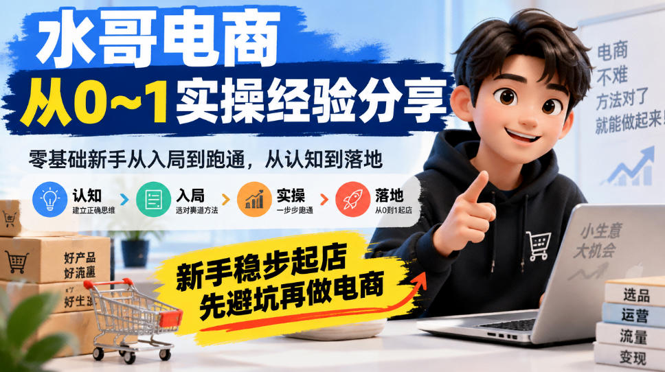 水哥电商从0~1实操经验分享，​零基础新手从入局到跑通，从认知到落地，新手稳步起店，先避坑再做电商-1.jpeg