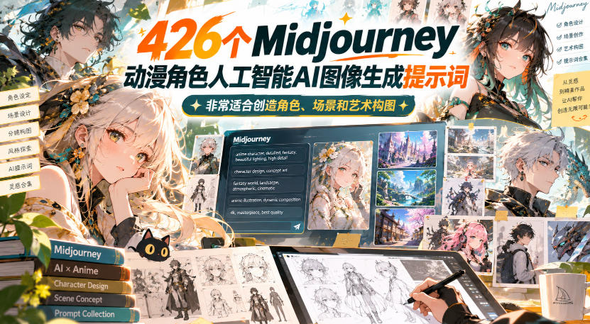 426个Midjourney动漫角色人工智能AI图像生成提示词，非常适合创造角色、场景和艺术构图-1.jpeg