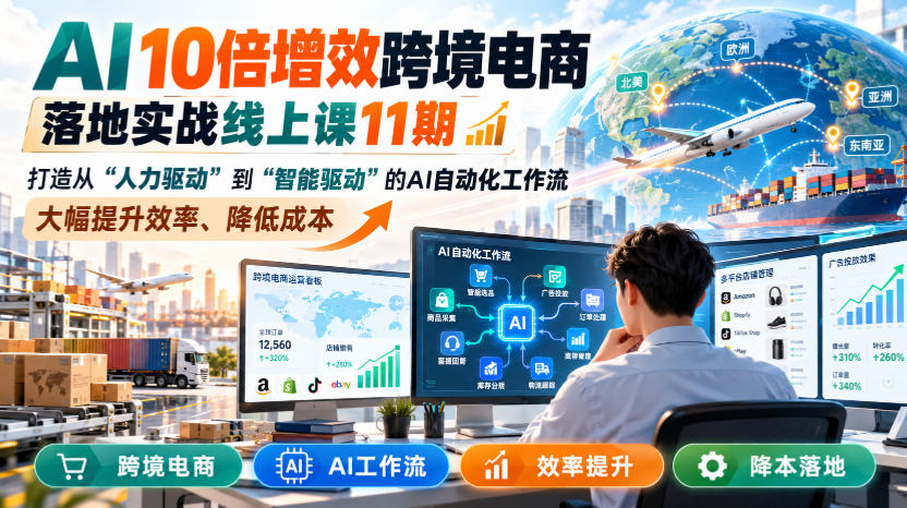 AI 10倍增效跨境电商落地实战线上课11期，打造从人力驱动到智能驱动的AI自动化工作流，大幅提升效率、降低成本-1.jpeg