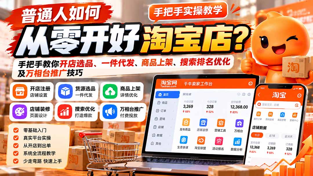普通人如何从零开好淘宝店？手把手教你开店选品、一件代发、商品上架、搜索排名优化及万相台推广技巧-1.jpeg