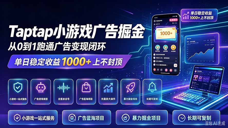 TapTap小游戏广告掘金日赚收益1000+上不封顶-1.jpeg