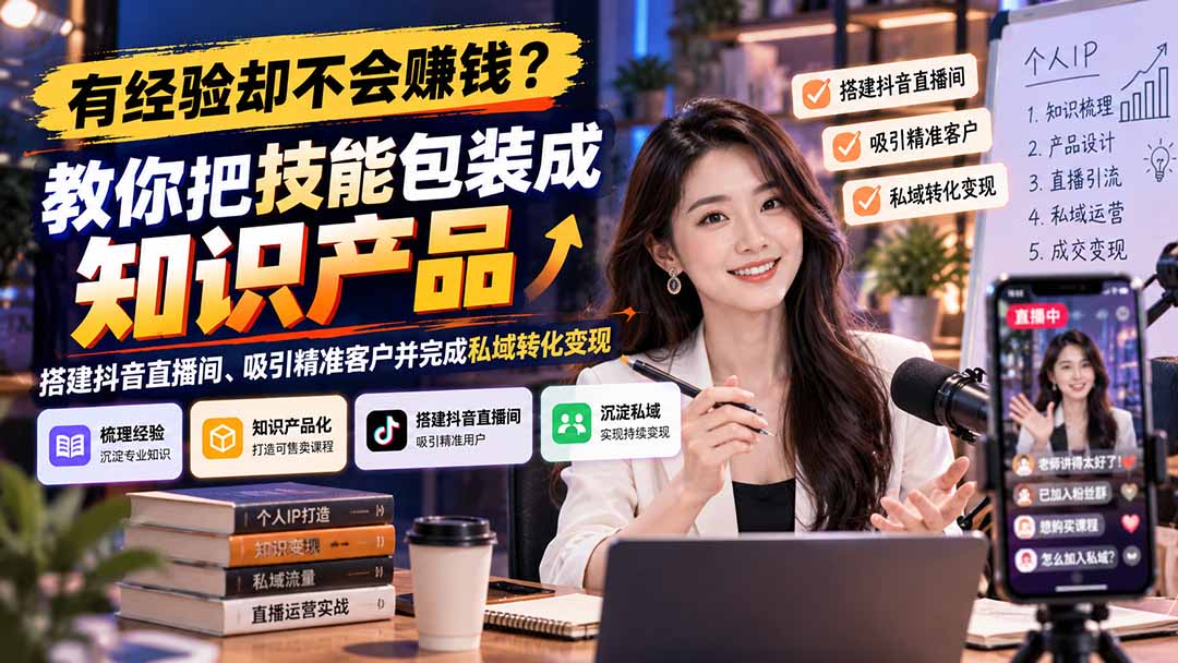有经验却不会赚钱？教你把技能包装成知识产品，搭建抖音直播间、吸引精准客户并完成私域转化变现-1.jpeg
