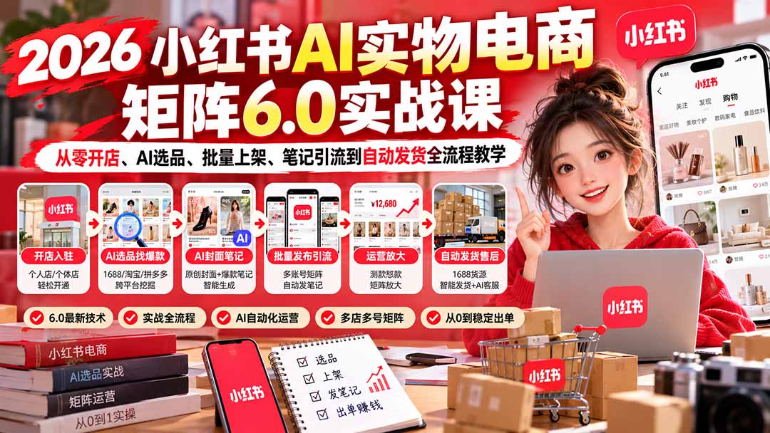 2026小红书AI实物电商矩阵6.0实战课：从零开店、AI选品、批量上架、笔记引流到自动发货全流程教学-1.jpeg
